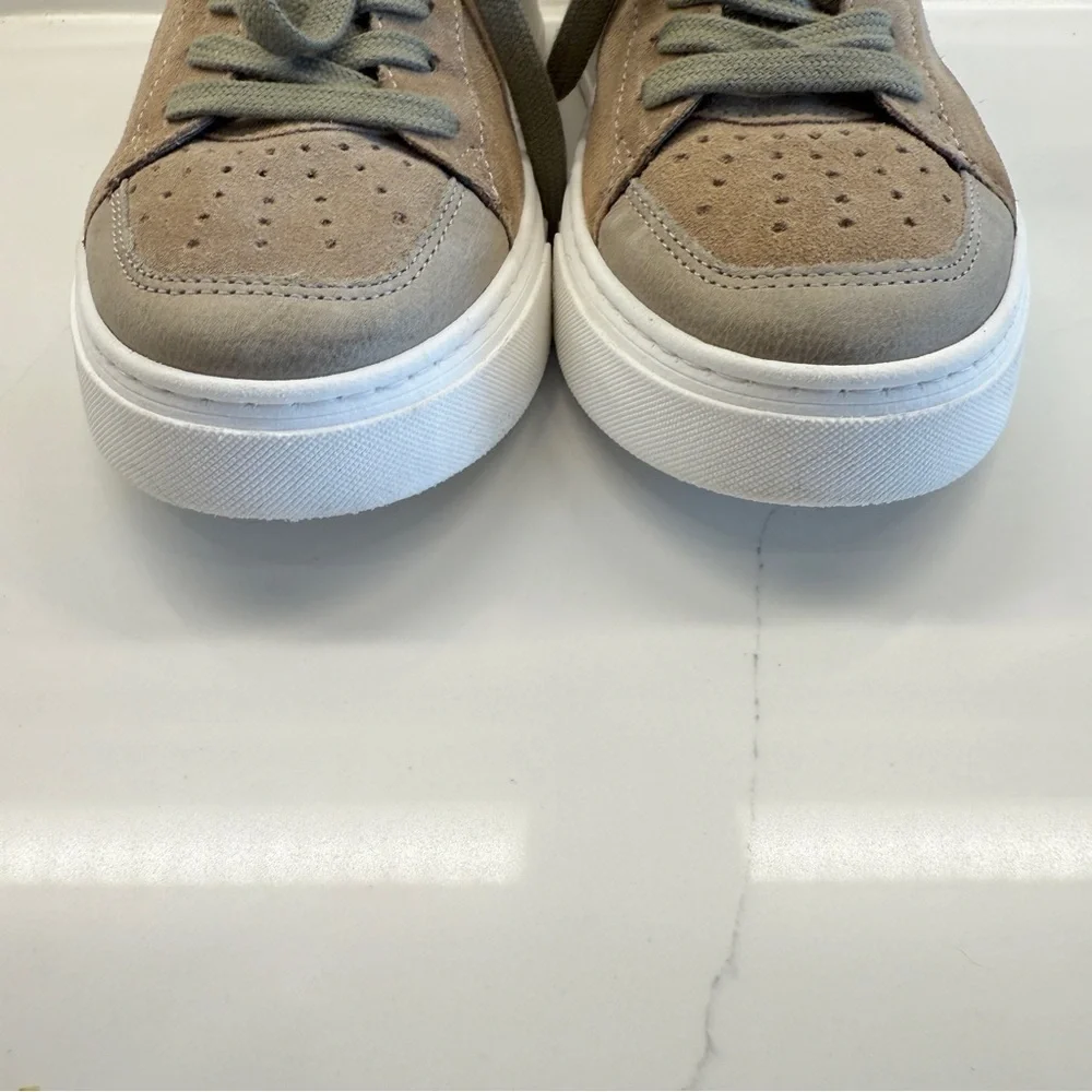 Miz Mooz Women's Tristian Tan & Green Leather Lace-Up Sneakers Size 8.5 Casual